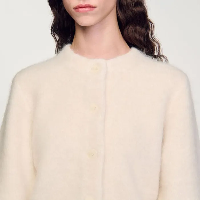 Coatigans Women SANDRO Cropped Fluffy Knit Cardigan Ecru