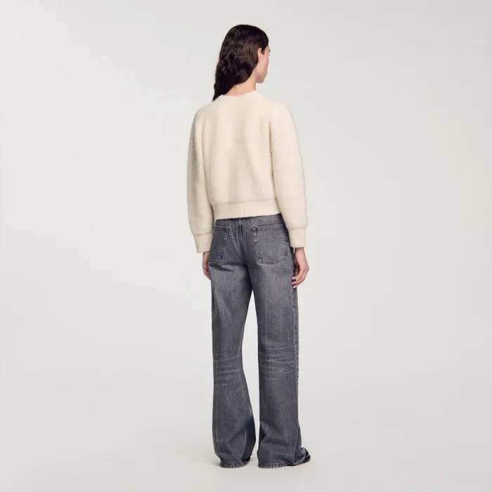 Coatigans Women SANDRO Cropped Fluffy Knit Cardigan Ecru