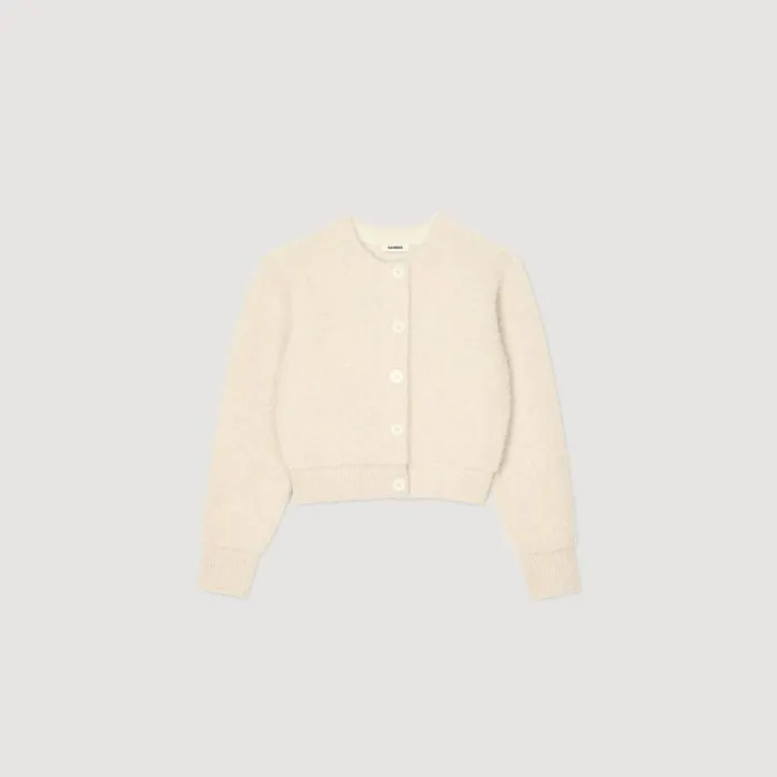 Coatigans Women SANDRO Cropped Fluffy Knit Cardigan Ecru