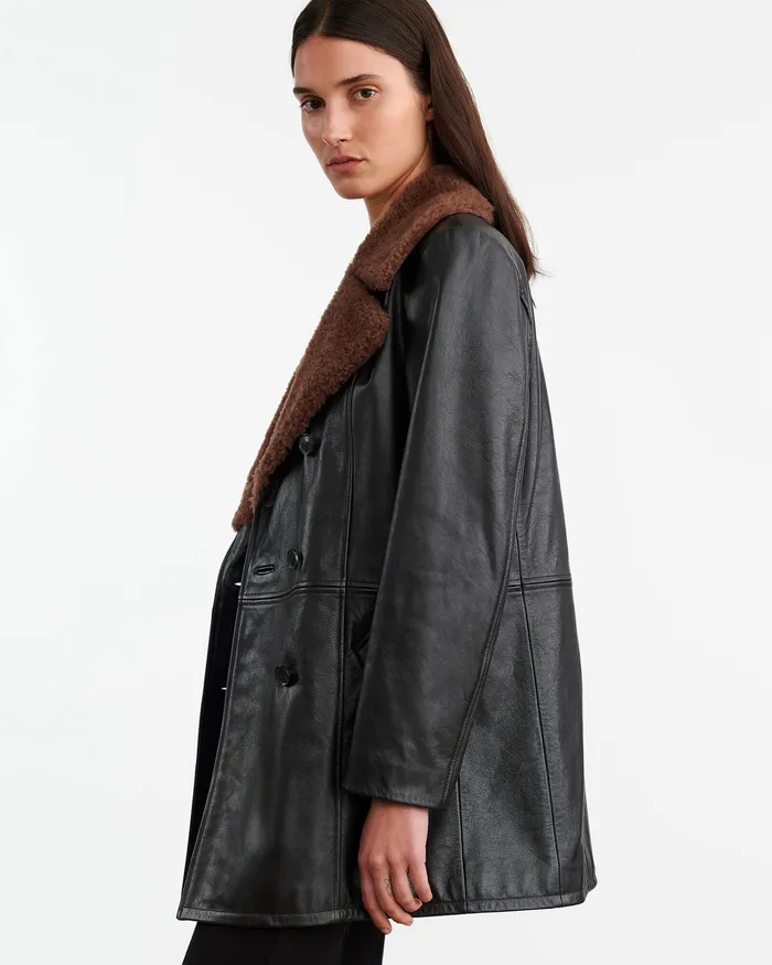 Coats and Outerwear Women JAYDEN LEATHER COAT Black Nili Lotan