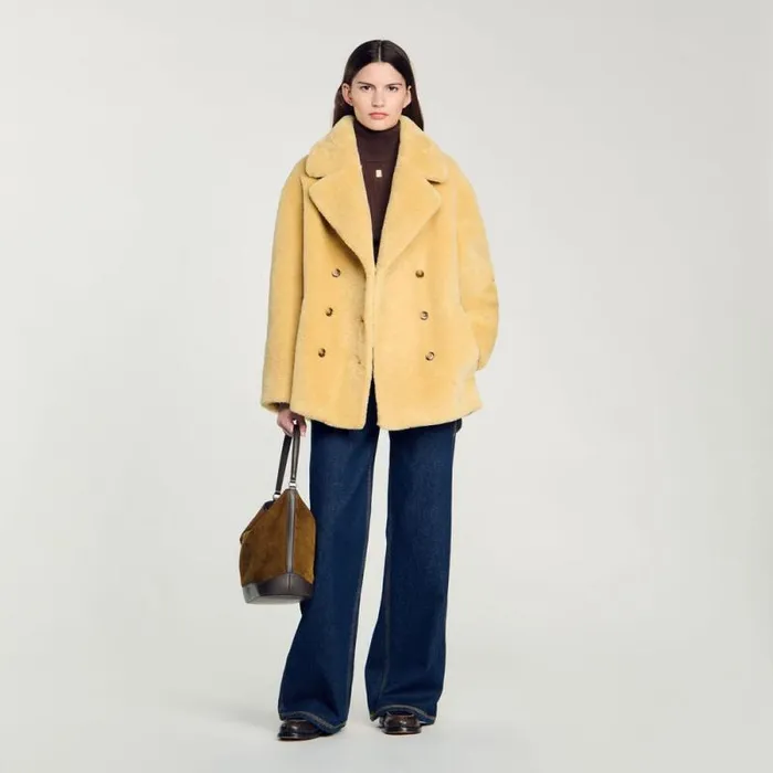 Coats and Trenches Women SANDRO Faux Fur Coat Camel