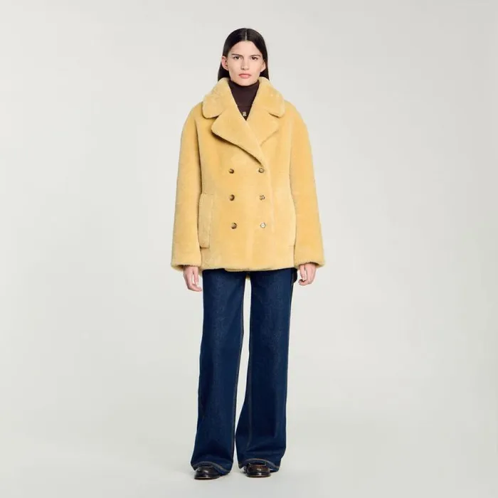 Coats and Trenches Women SANDRO Faux Fur Coat Camel