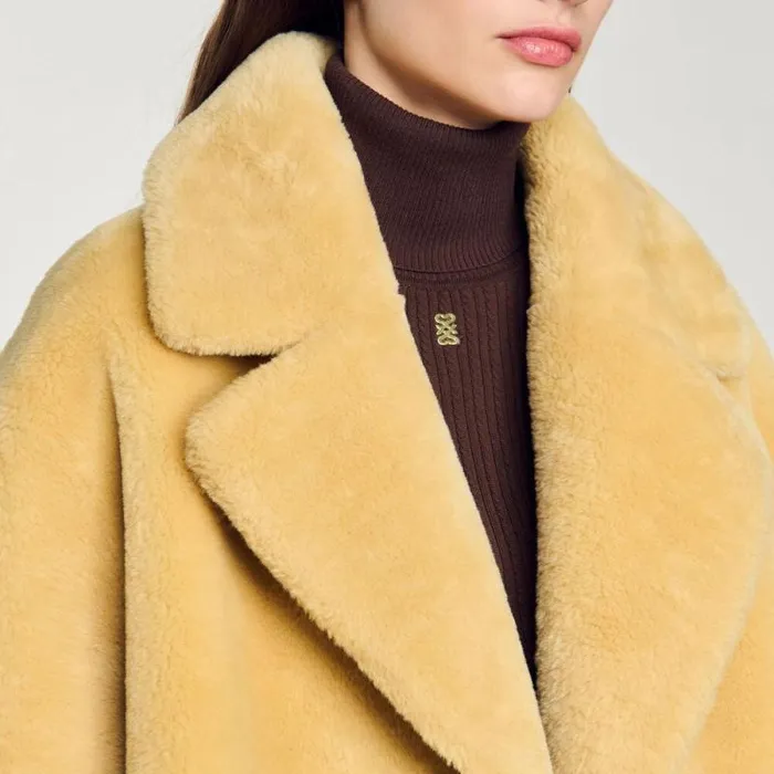 Coats and Trenches Women SANDRO Faux Fur Coat Camel