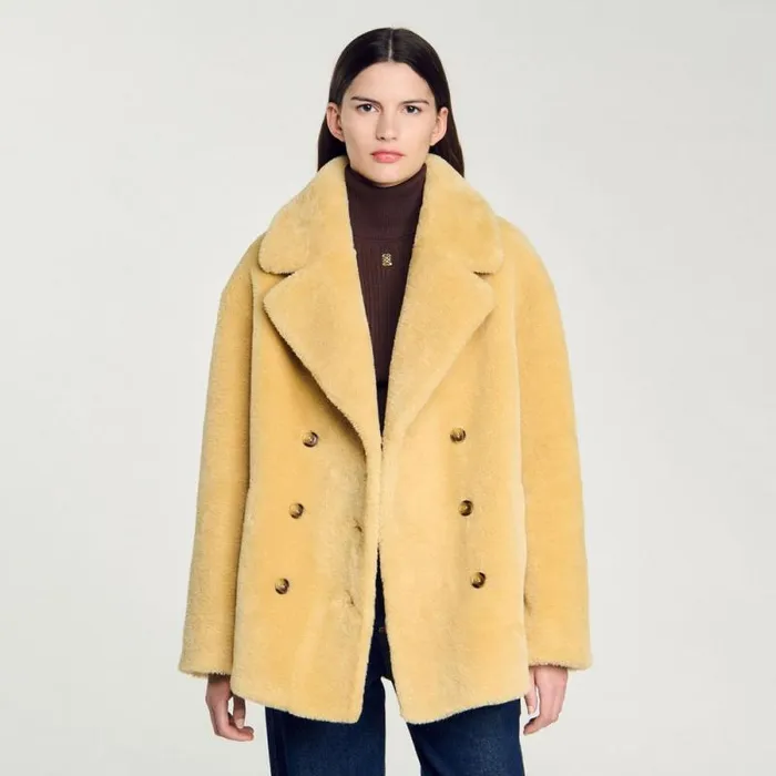 Coats and Trenches Women SANDRO Faux Fur Coat Camel