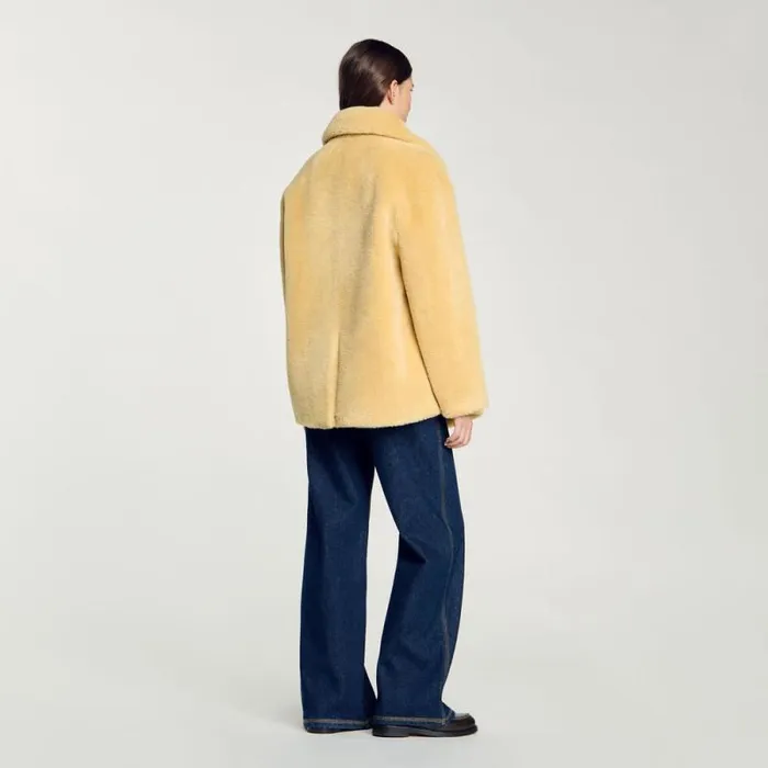 Coats and Trenches Women SANDRO Faux Fur Coat Camel
