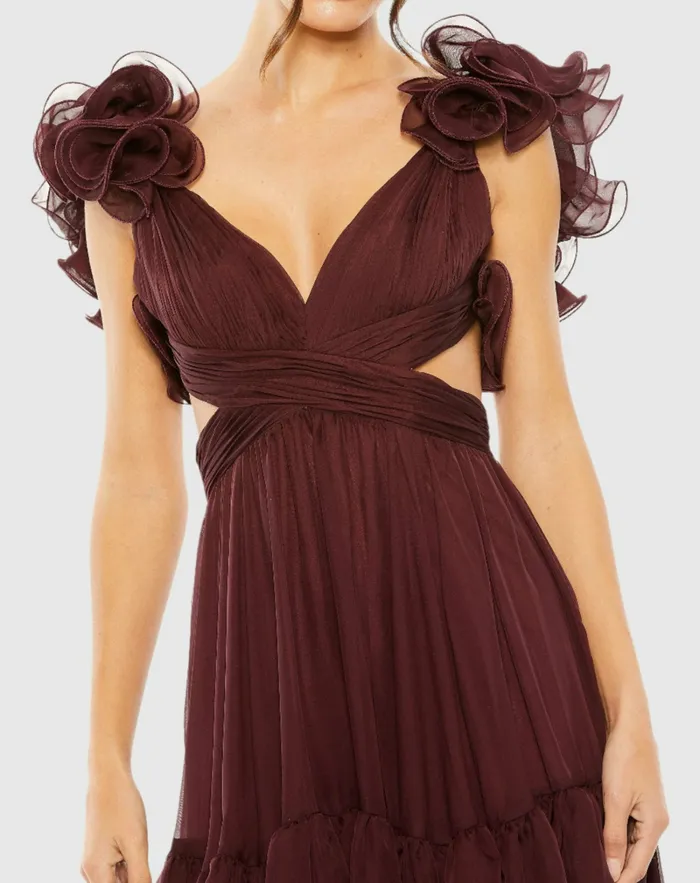 Cocktail Dresses Mac Duggal Women Ruffle Tiered CutOut Chiffon Dress Bordeaux Cocktail Dresses Mac Duggal Women Ruffle Tiered CutOut Chiffon Dress Bordeaux