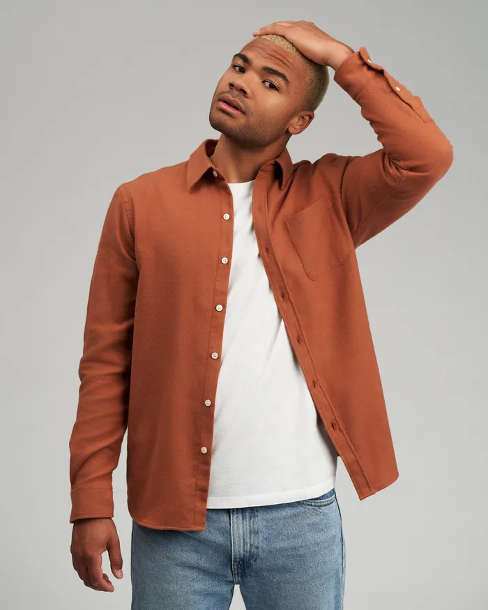 Colorfulstandard Shirts Men Organic Flannel Shirt 8211 Ginger Brown