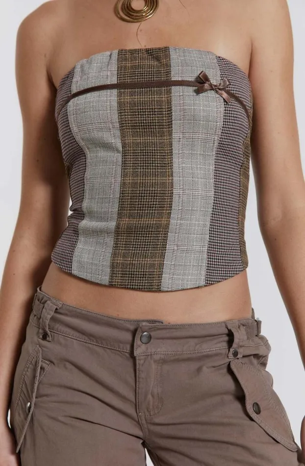 Corsets Women Jaded London Demi Panelled Check Corset Top