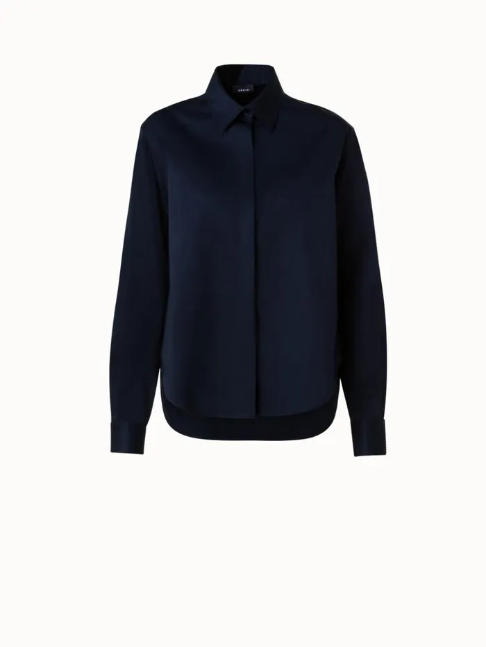 CottonGabardine Blouse Navy Women Akris Blouses