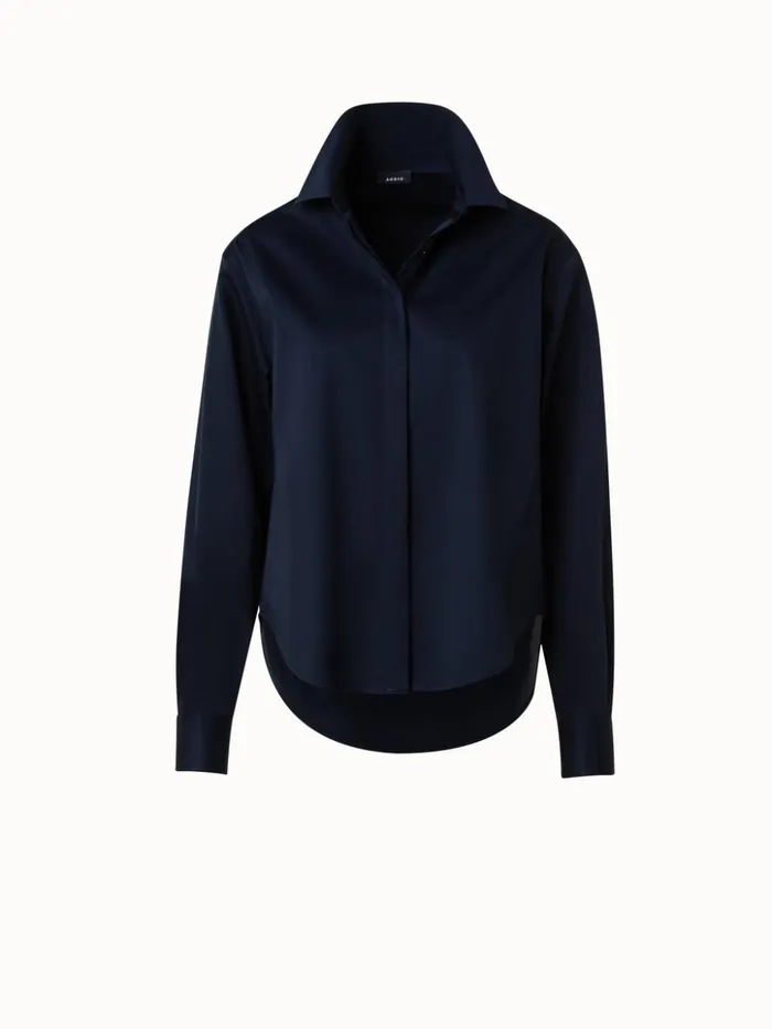 CottonGabardine Blouse Navy Women Akris Blouses