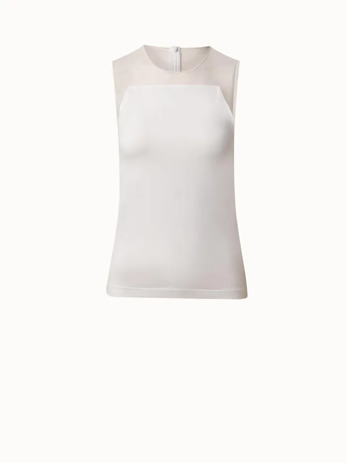 Cotton Jersey Top With Tulle Shoulder Ecru Women Akris Tops