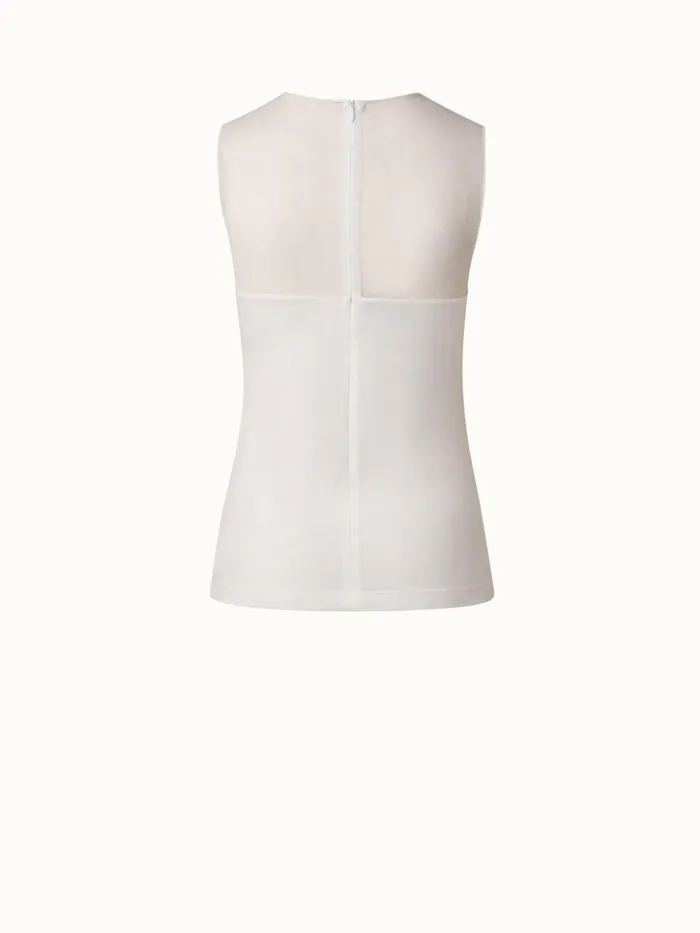 Cotton Jersey Top With Tulle Shoulder Ecru Women Akris Tops