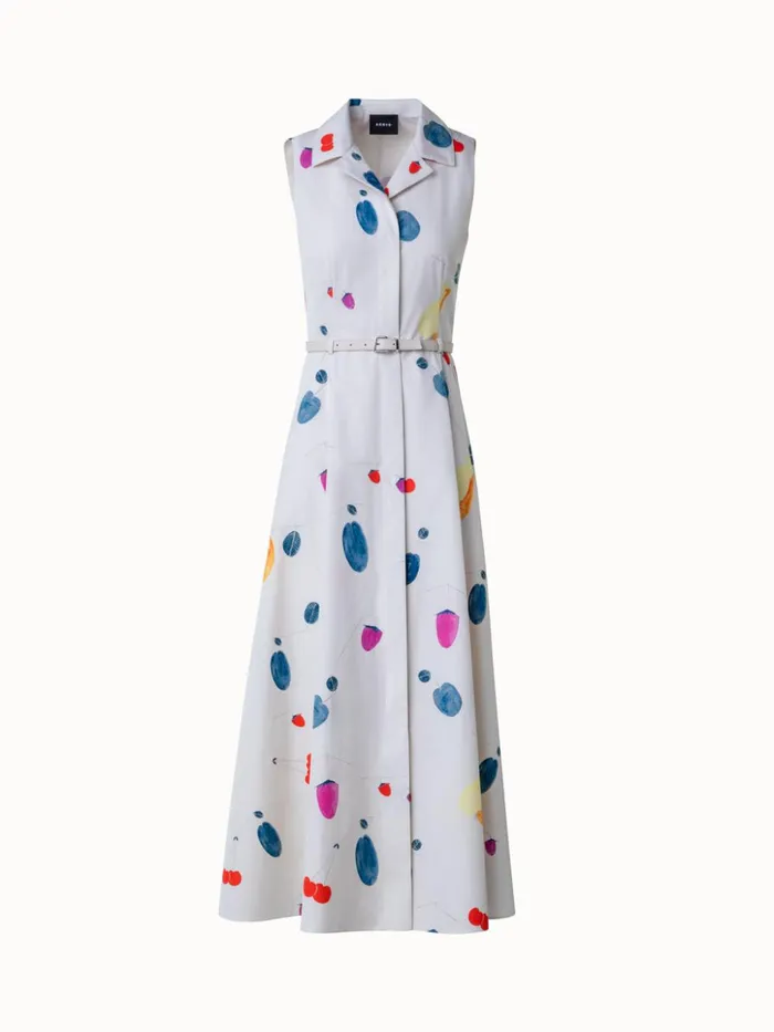 Cotton Midi Dress With Fruits Print Greigemulticolor Women Akris Dresses