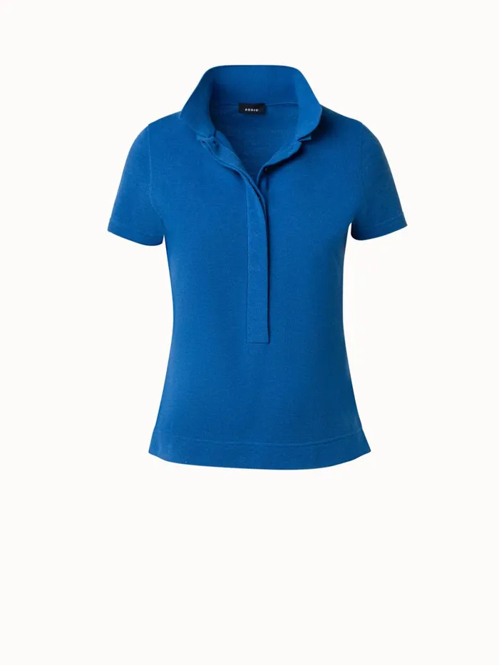 Cotton Piqu Polo Shirt Medium Denim Women Akris Knitwear