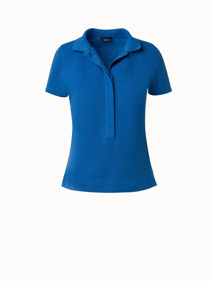Cotton Piqu Polo Shirt Medium Denim Women Akris Knitwear