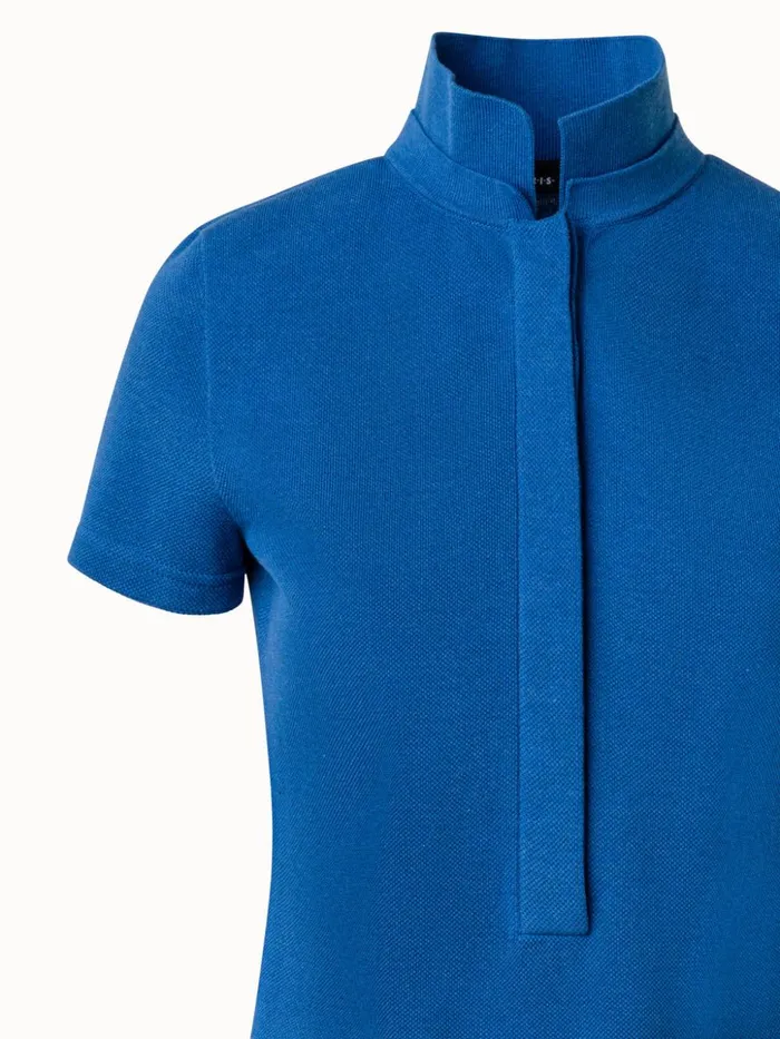 Cotton Piqu Polo Shirt Medium Denim Women Akris Knitwear
