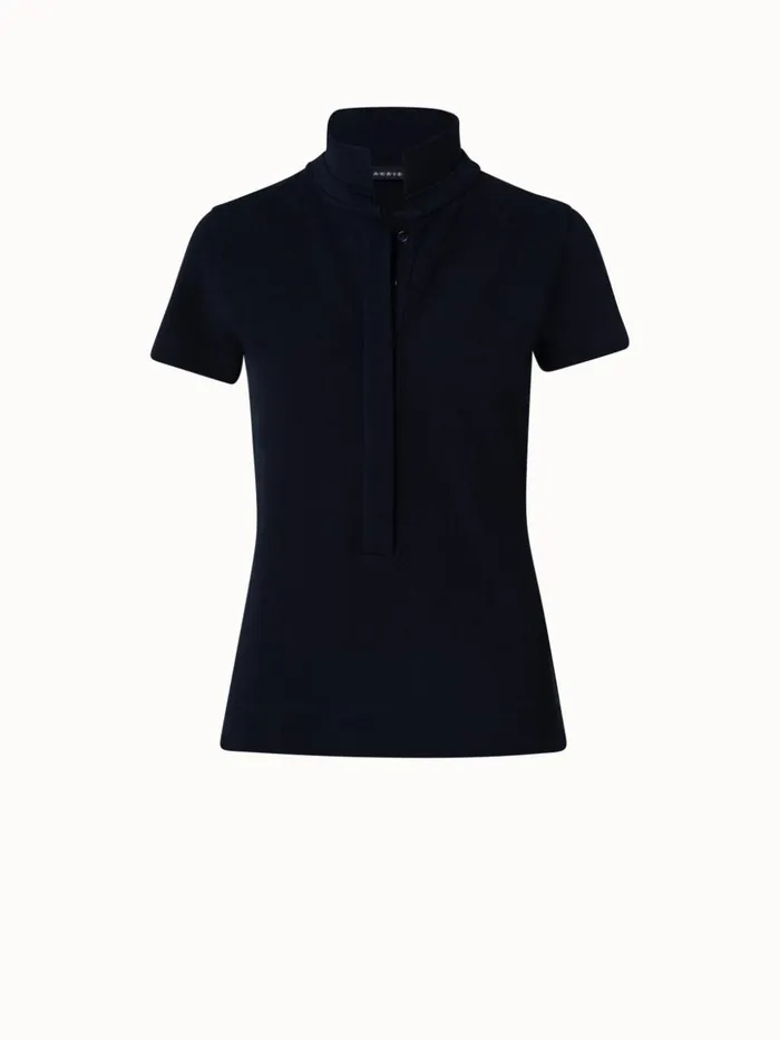 Cotton Piqu Polo Shirt Navy Women Akris Knitwear