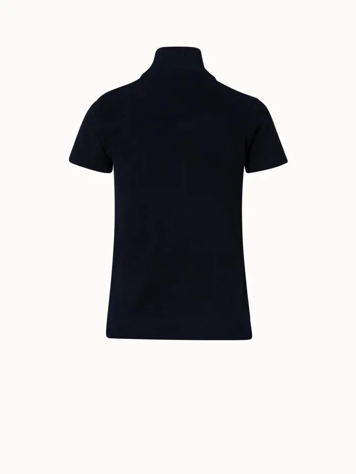 Cotton Piqu Polo Shirt Navy Women Akris Knitwear