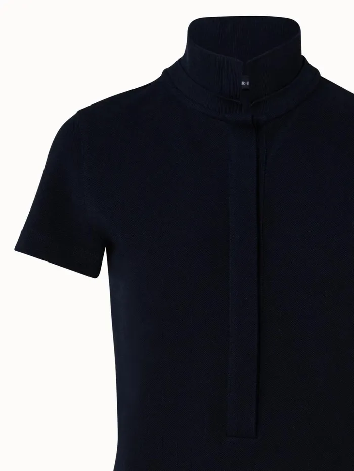 Cotton Piqu Polo Shirt Navy Women Akris Knitwear