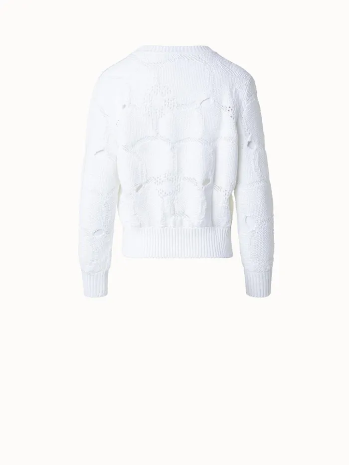 Cotton Stretch Knit Sweater With Anemones Jacquard White Women Akris Knitwear