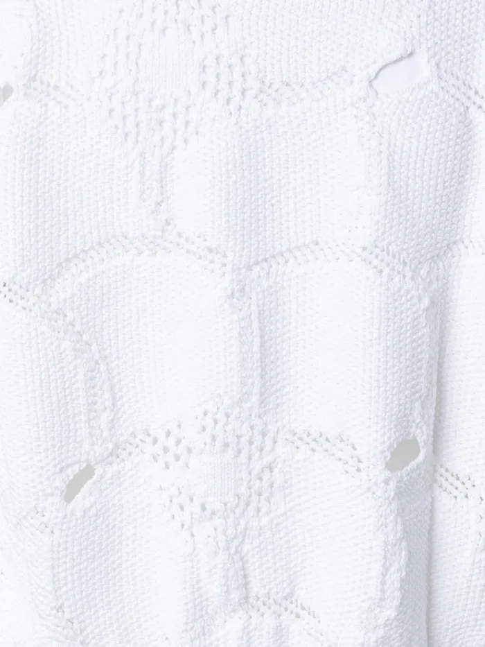 Cotton Stretch Knit Sweater With Anemones Jacquard White Women Akris Knitwear