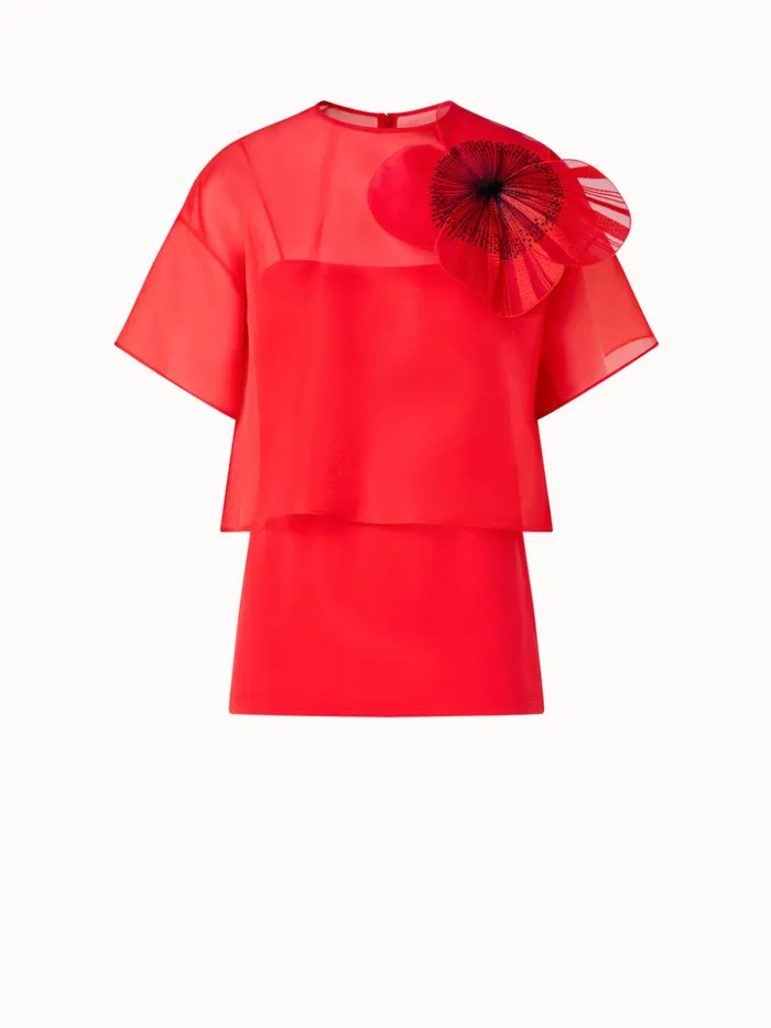 Cropped Blouse In Organza With Poppy Red Women Akris Blouses