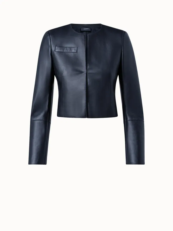 Cropped Leather Jacket Navy Women Akris Jackets