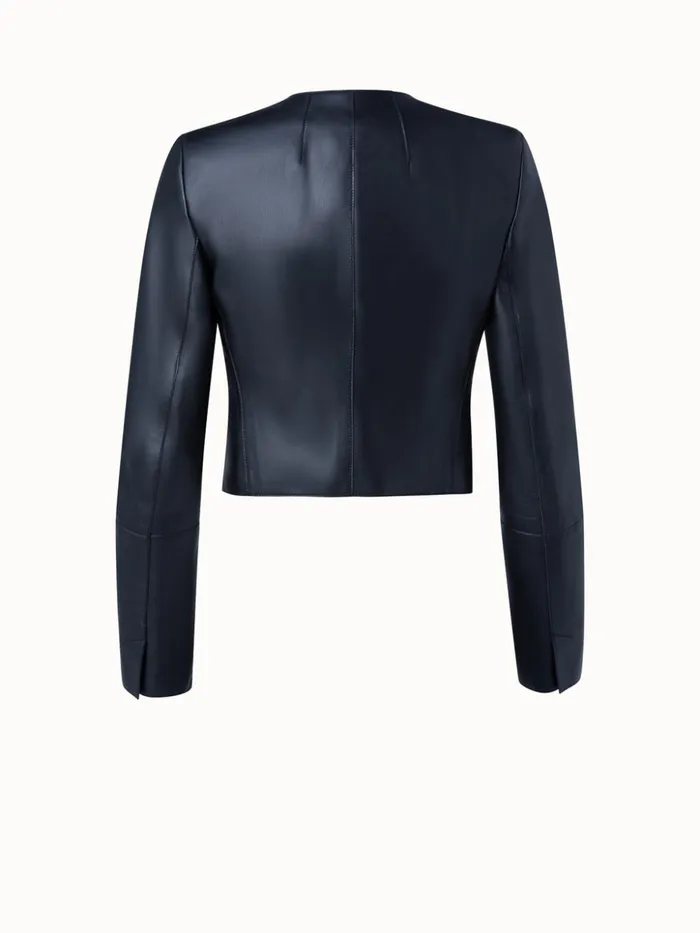 Cropped Leather Jacket Navy Women Akris Jackets