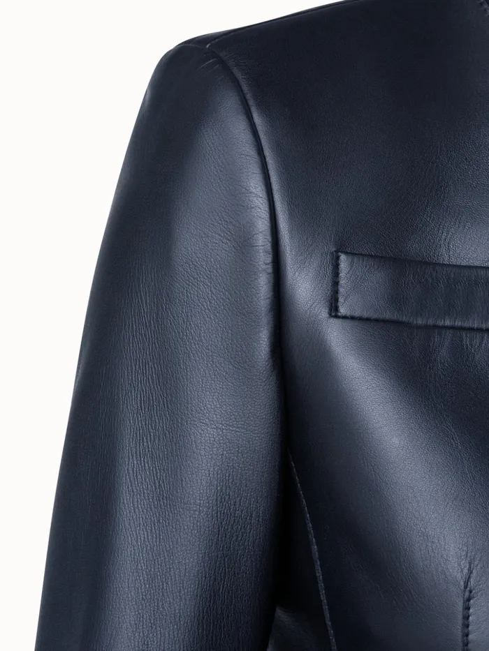 Cropped Leather Jacket Navy Women Akris Jackets