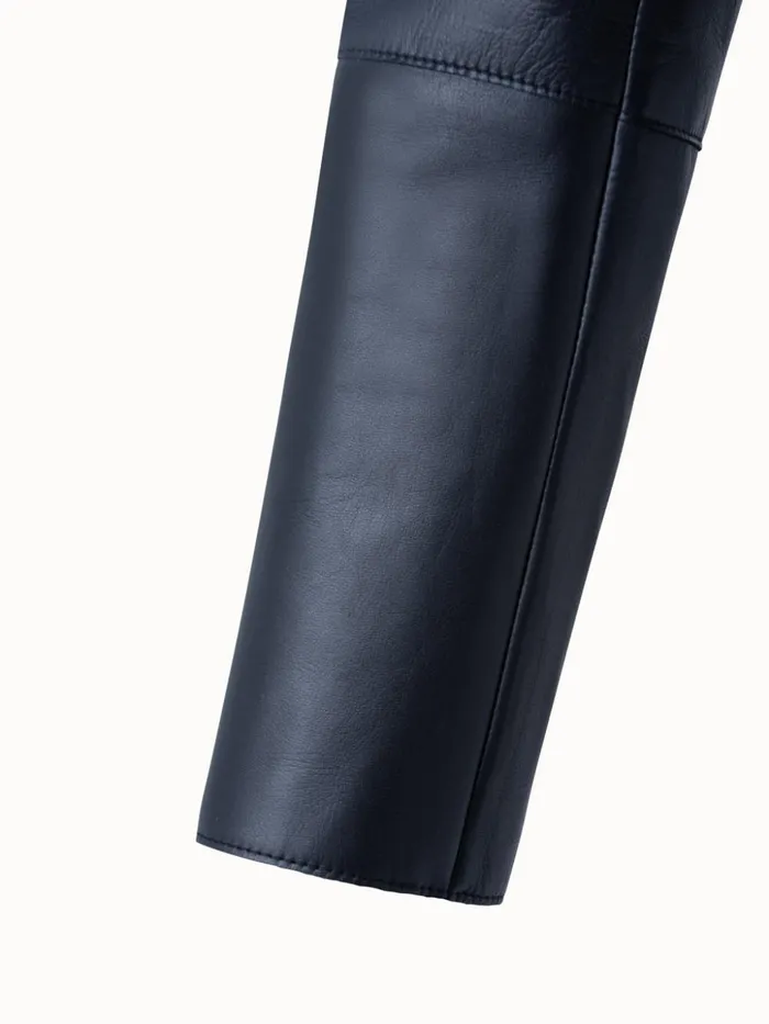 Cropped Leather Jacket Navy Women Akris Jackets