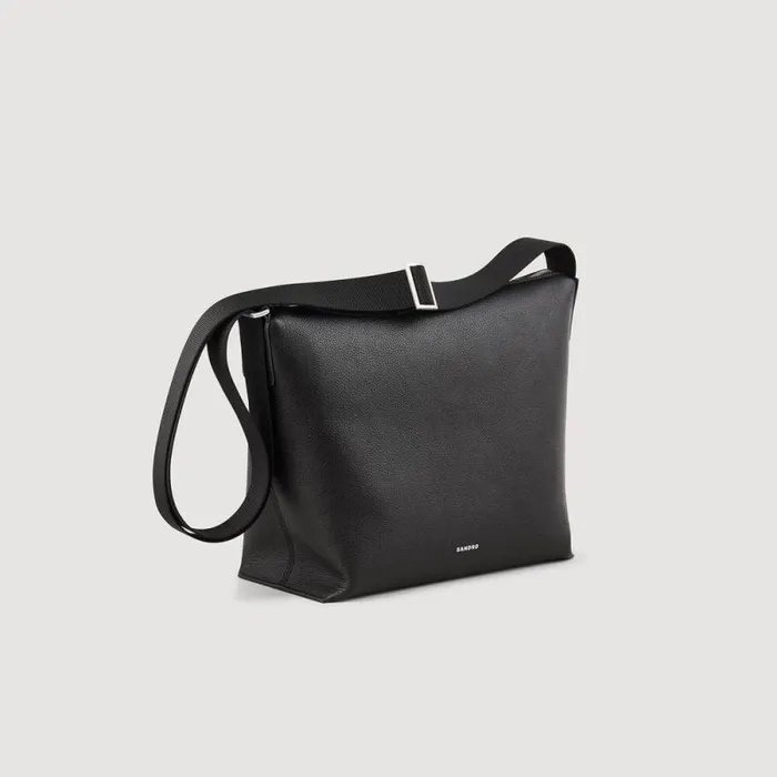 Crossbody Bags Men SANDRO Grained Leather Satchel Black