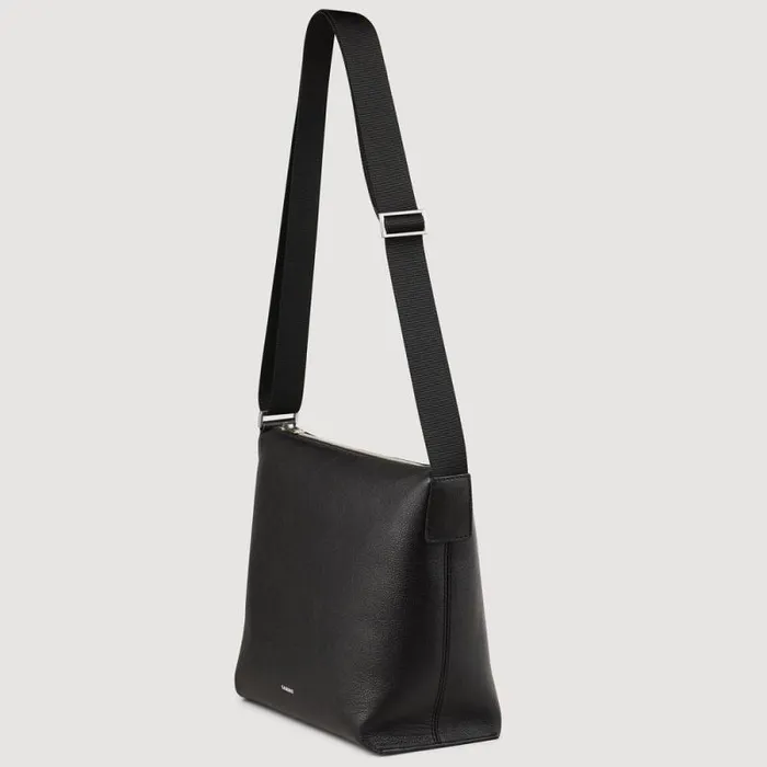 Crossbody Bags Men SANDRO Grained Leather Satchel Black