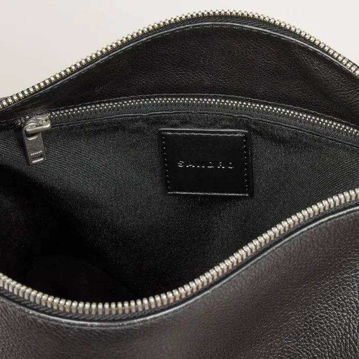 Crossbody Bags Men SANDRO Grained Leather Satchel Black