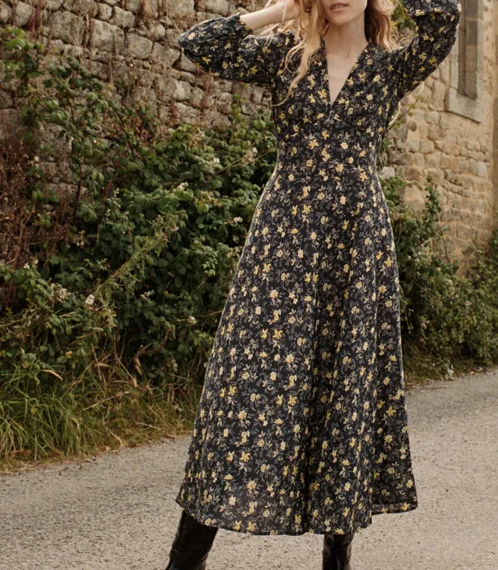DEN Charleston Dress Noir Winding Blossoms Women Dresses DEN Charleston Dress Noir Winding Blossoms Women Dresses