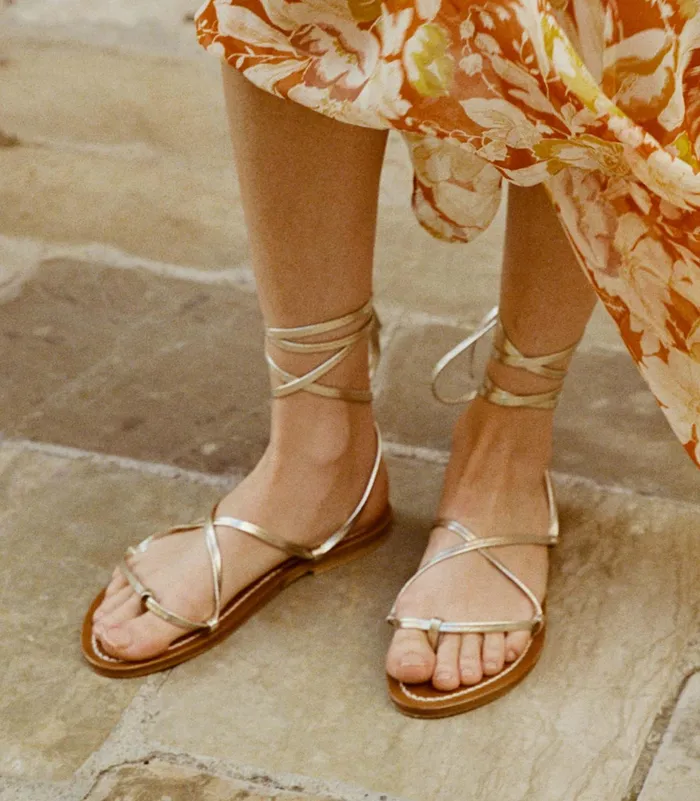 DEN DEN and KJacques Bikini Sandal Metallic Champagne Women Shoes