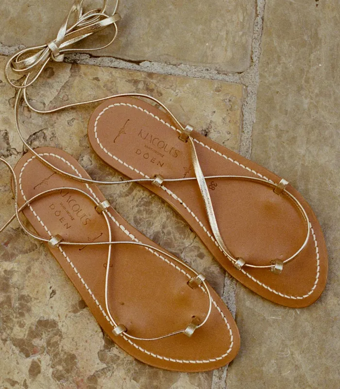 DEN DEN and KJacques Bikini Sandal Metallic Champagne Women Shoes