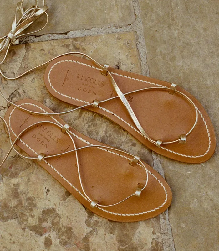 DEN DEN and KJacques Bikini Sandal Metallic Champagne Women Shoes