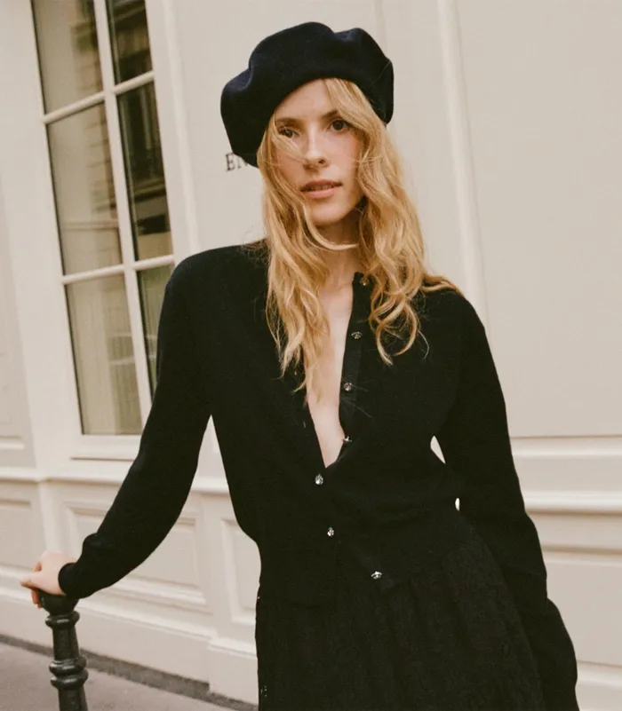 DEN Georgianna Beret Black Wool Women Belts Hats and Gloves