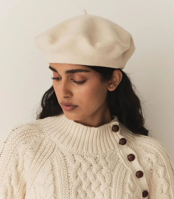 DEN Georgianna Beret Cream Wool Women Belts Hats and Gloves
