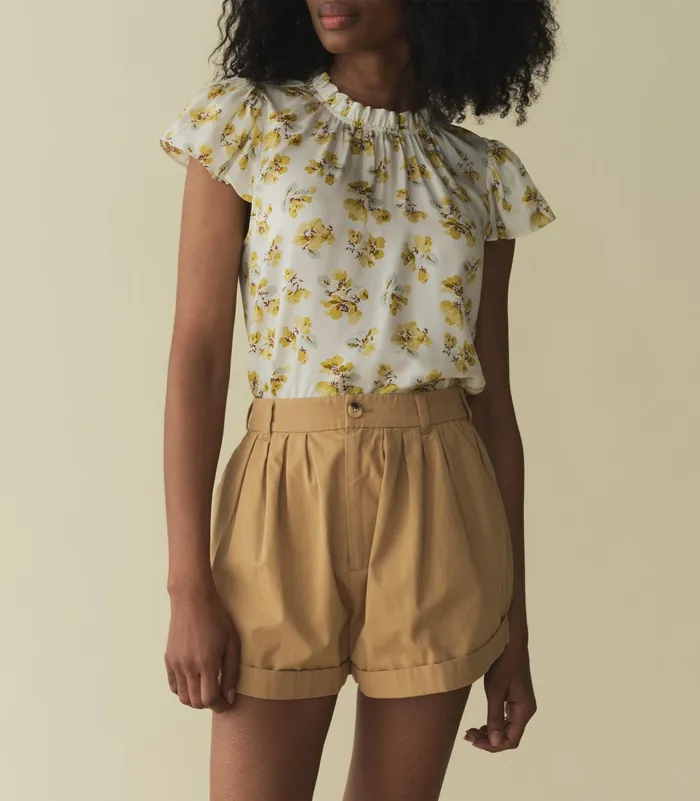 DEN Yvie Top Gold Frolicking Floral Women Tops