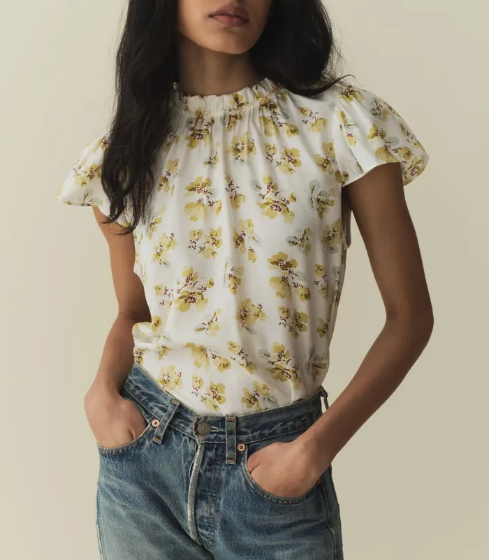 DEN Yvie Top Gold Frolicking Floral Women Tops DEN Yvie Top Gold Frolicking Floral Women Tops