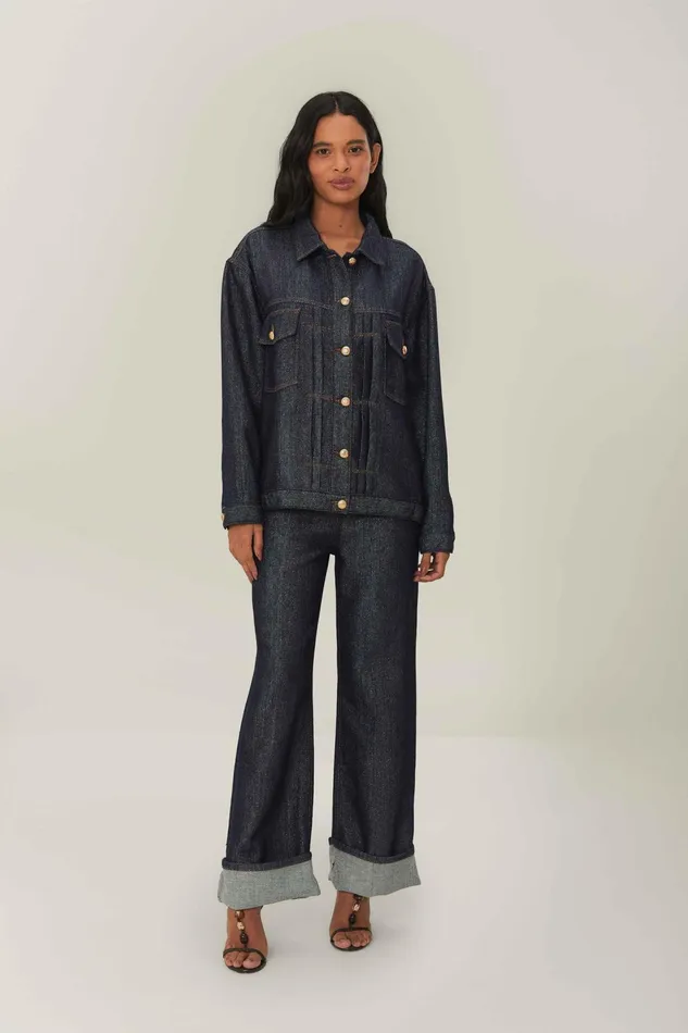 Denim Shine Wide Pants High Waist Women Farm Rio Pants