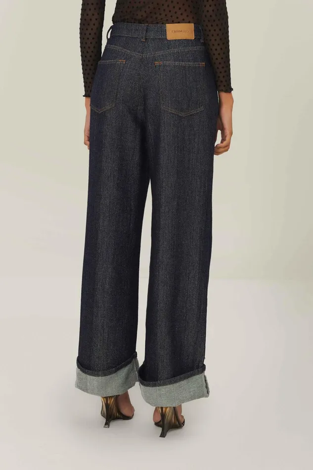 Denim Shine Wide Pants High Waist Women Farm Rio Pants