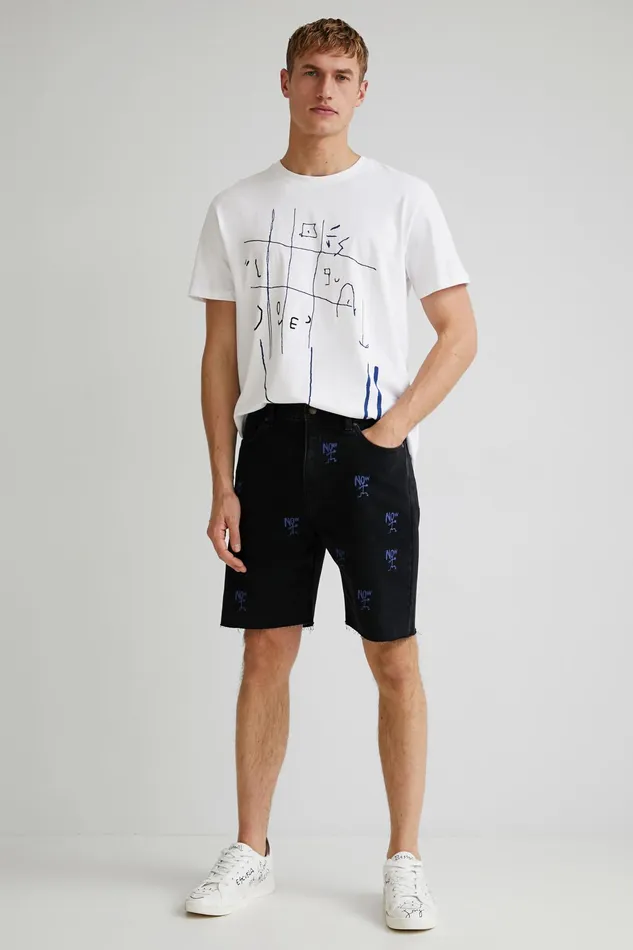 Desigual Denim Bermuda Shorts Frayed Hem Mens Jeans and Pants
