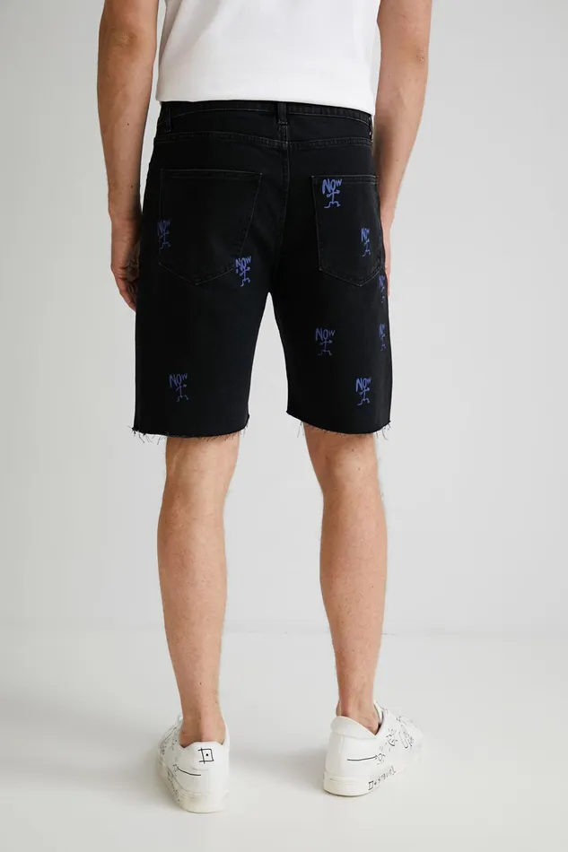 Desigual Denim Bermuda Shorts Frayed Hem Mens Jeans and Pants