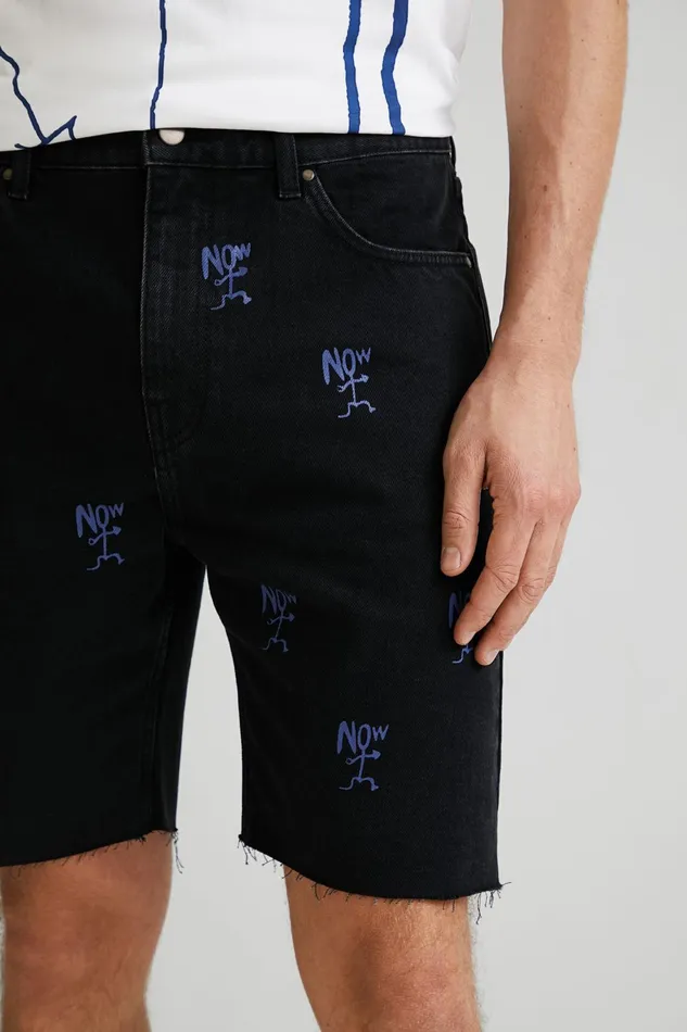 Desigual Denim Bermuda Shorts Frayed Hem Mens Jeans and Pants