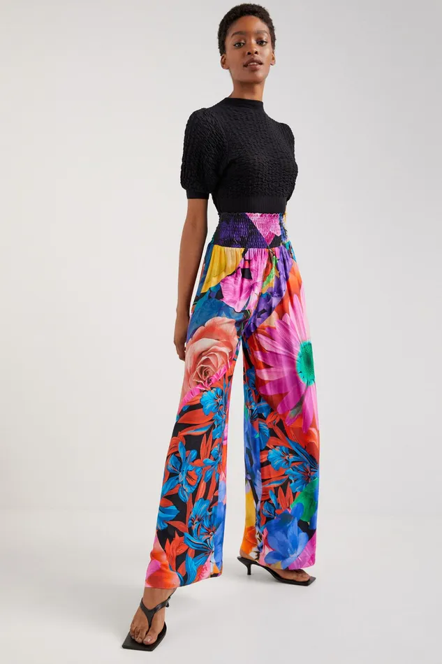 Desigual Floral Palazzo Trousers Women Pants and Leggings