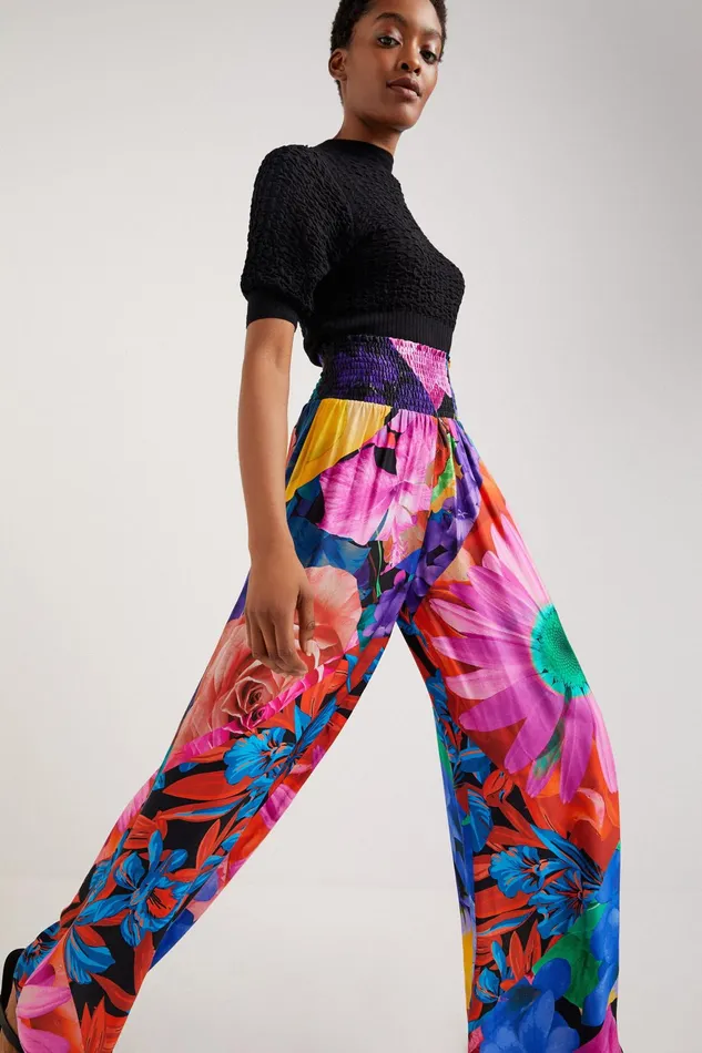 Desigual Floral Palazzo Trousers Women Pants and Leggings
