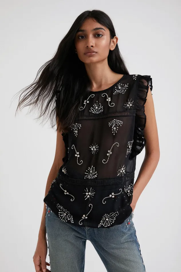 Desigual Johnson Hartig Sheer Blouse Women Tops and Shirts