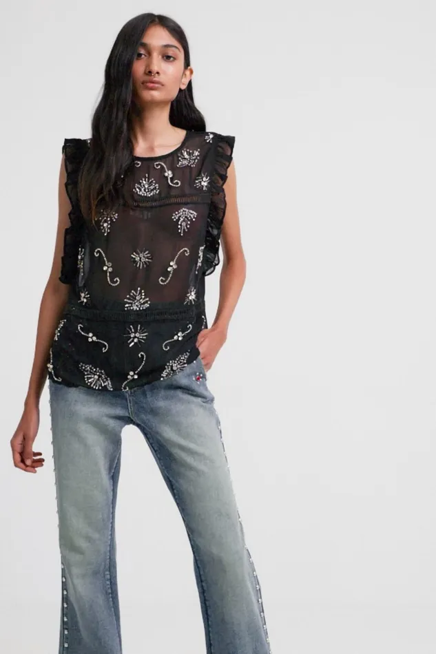 Desigual Johnson Hartig Sheer Blouse Women Tops and Shirts